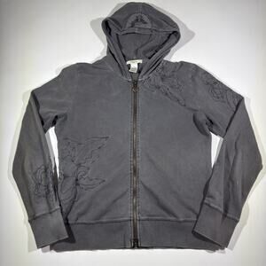 Vertigo Paris Y2K Hoodie Womens L Gray Stretch Zip Up Embroidered Jacket